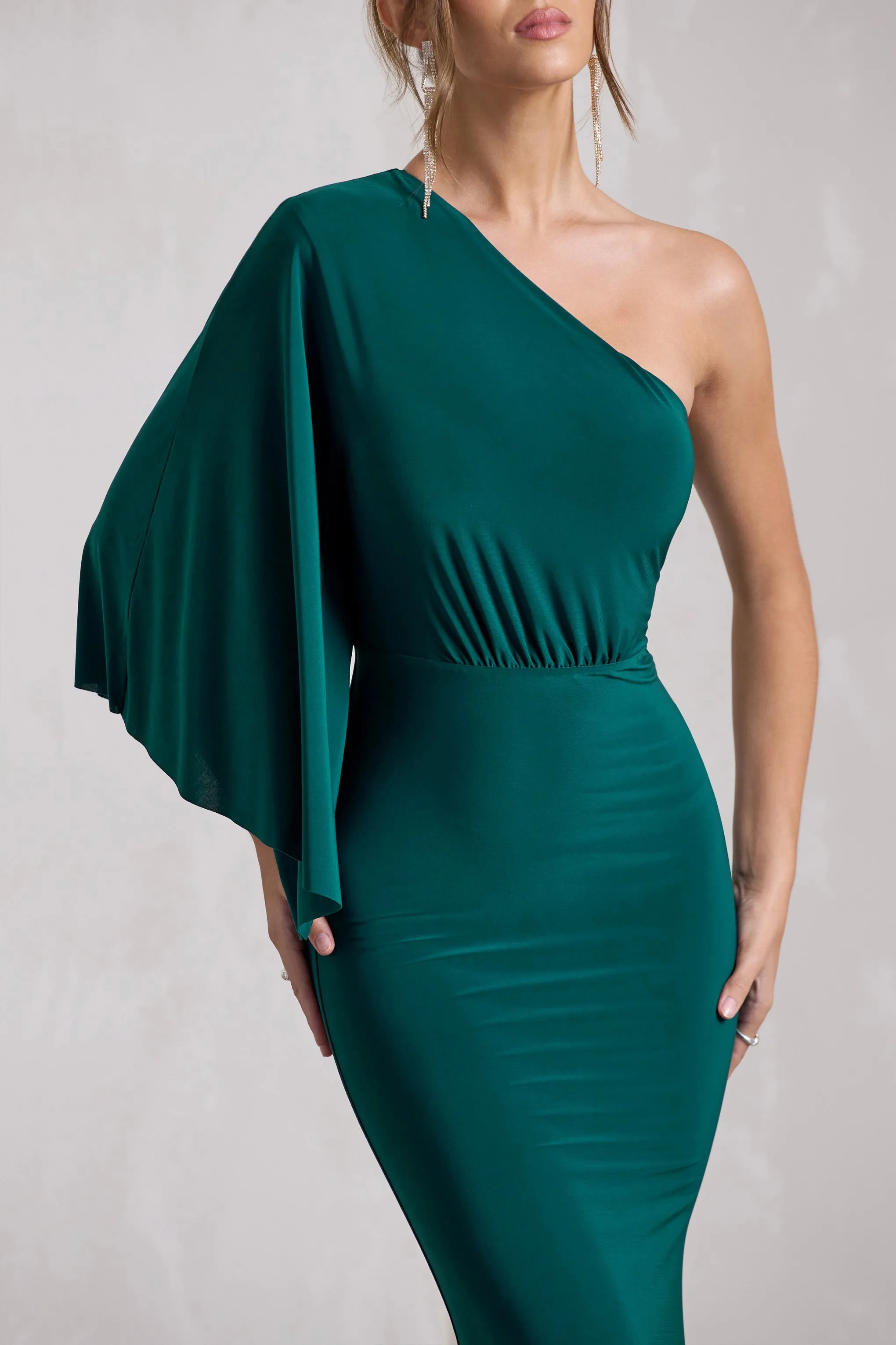 Luciana | Bottle Green One Shoulder Drape Sleeve Maxi Dress sold by Club L London product image thumbnail 3