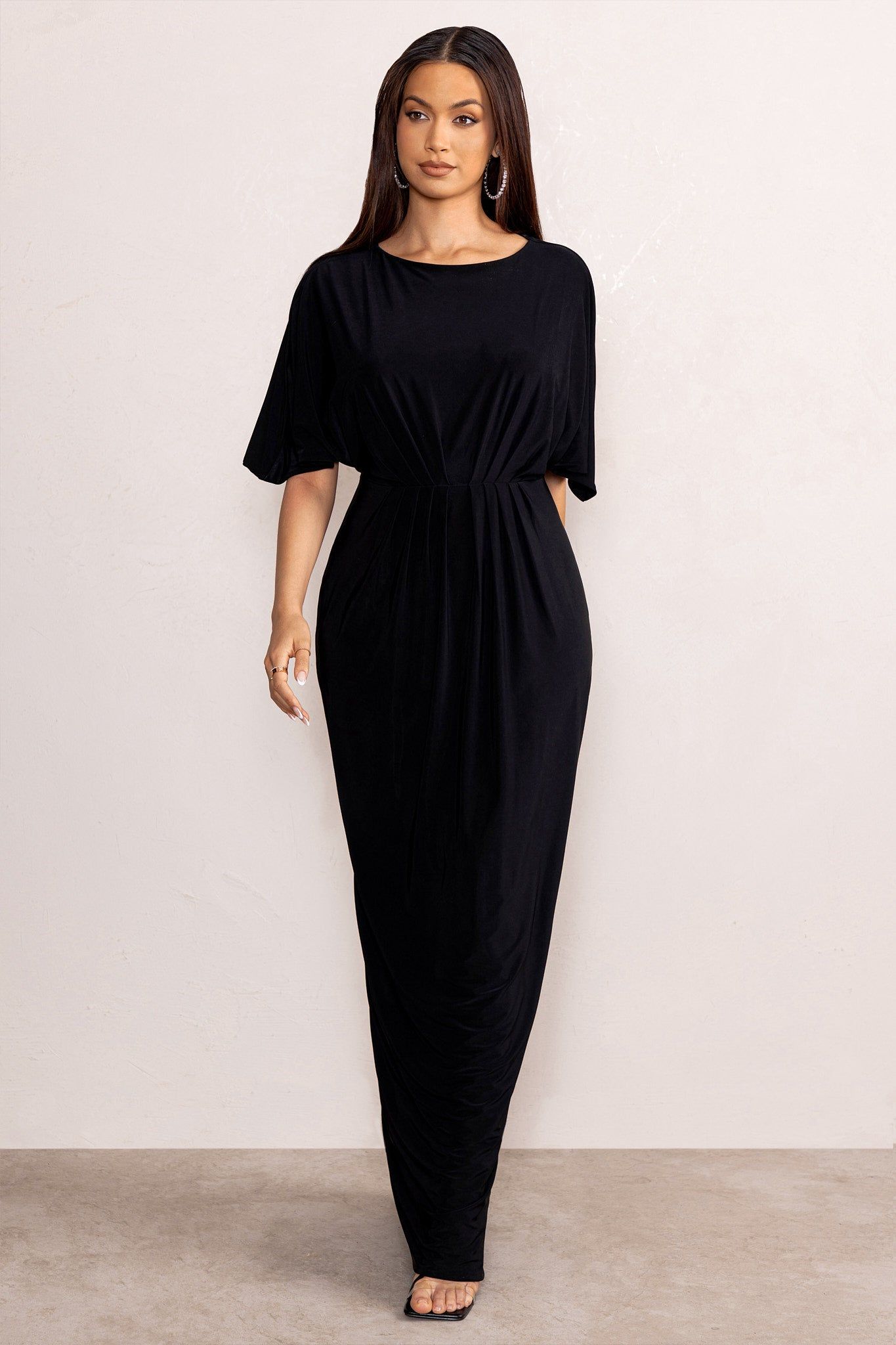 Polly | Black Slash Neck Maxi Dress Cape Sleeves sold by Club L London product image thumbnail 6