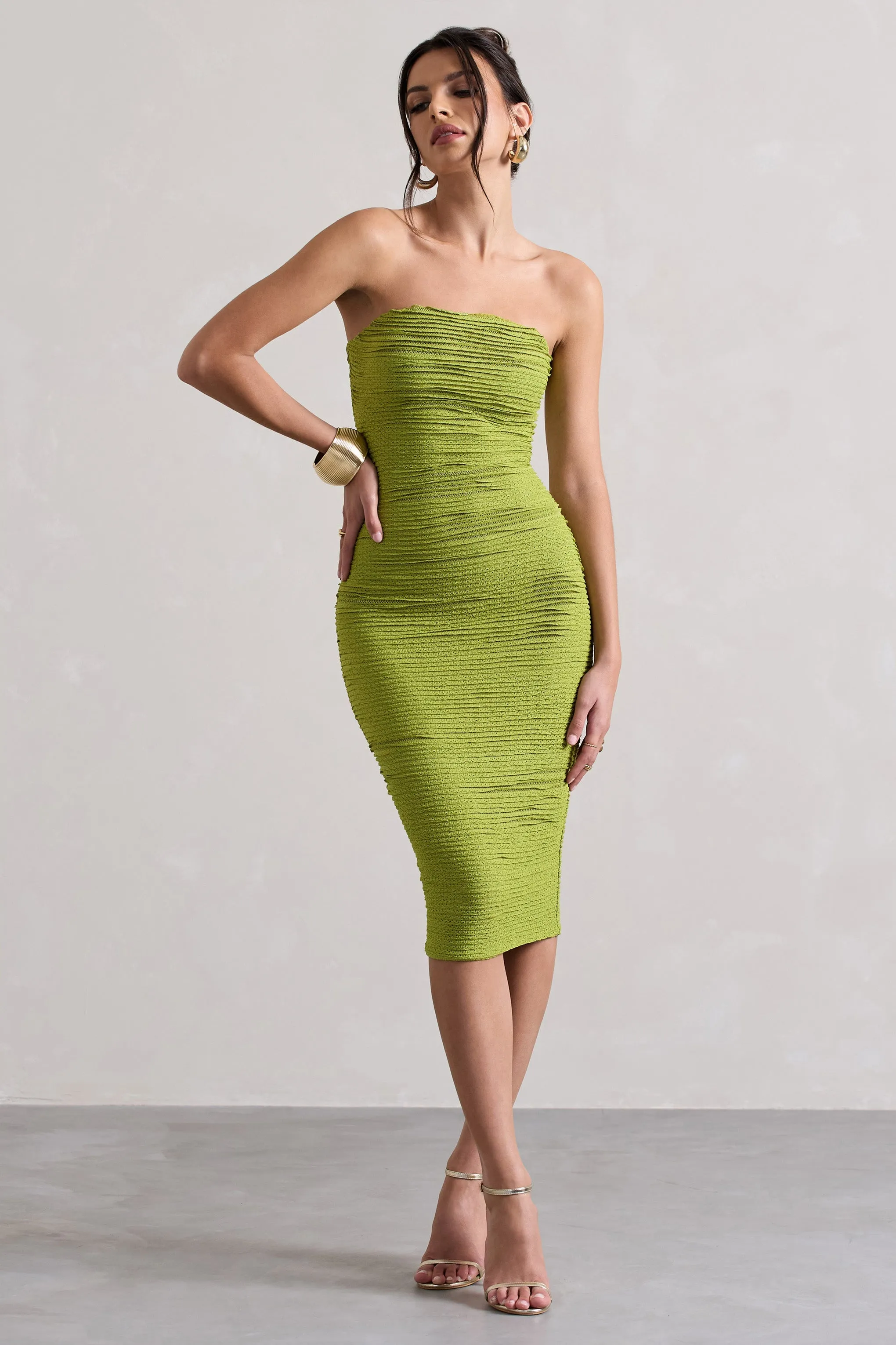 Palau | Olive Green Crochet Bandeau Midi Dress sold by Club L London product image thumbnail 4