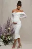 Neva | White Bardot Twist Maternity Midi Dress sold by Club L London