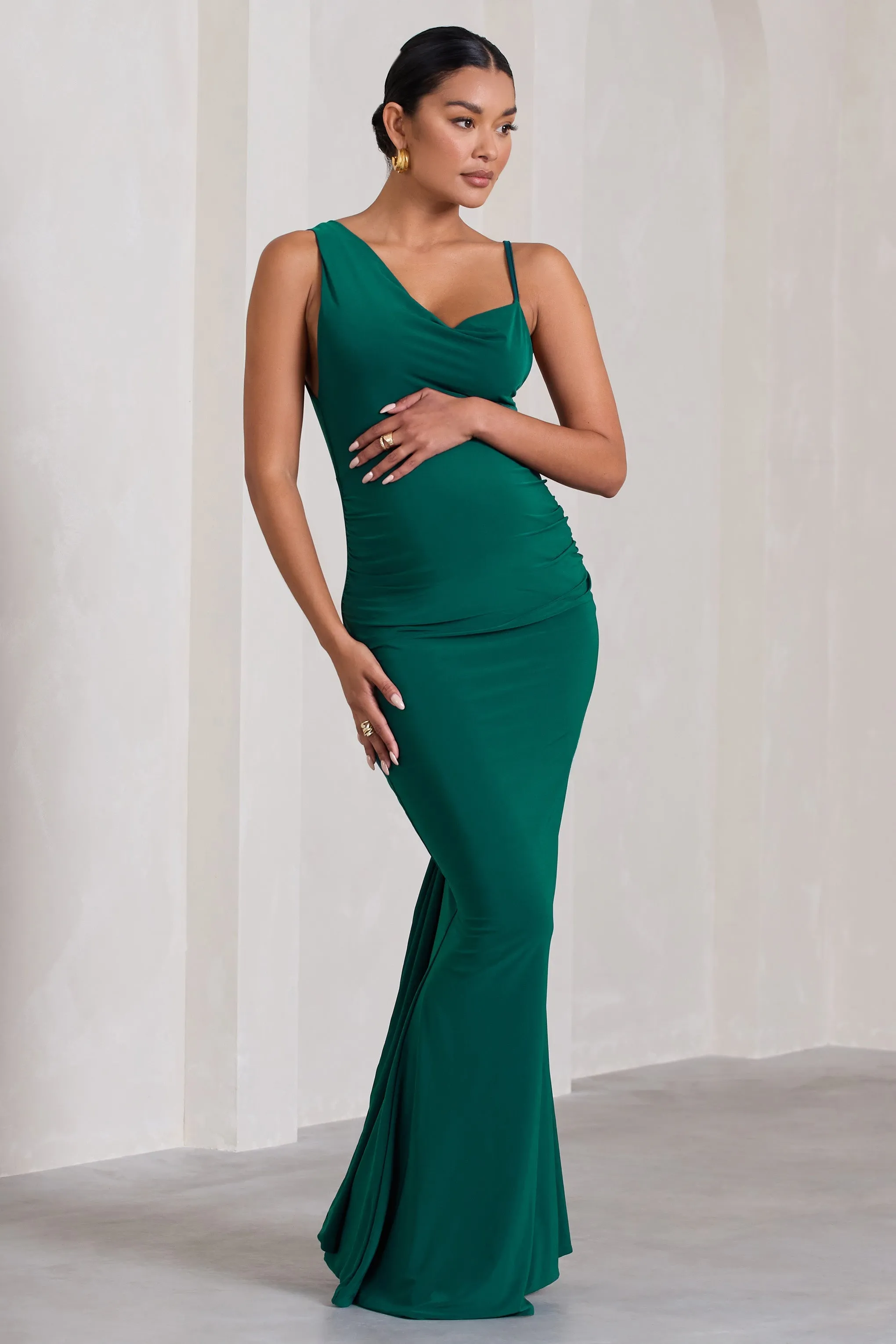 Phantasy | Bottle Green Maternity Cowl Neck Maxi Dress sold by Club L London product image thumbnail 4