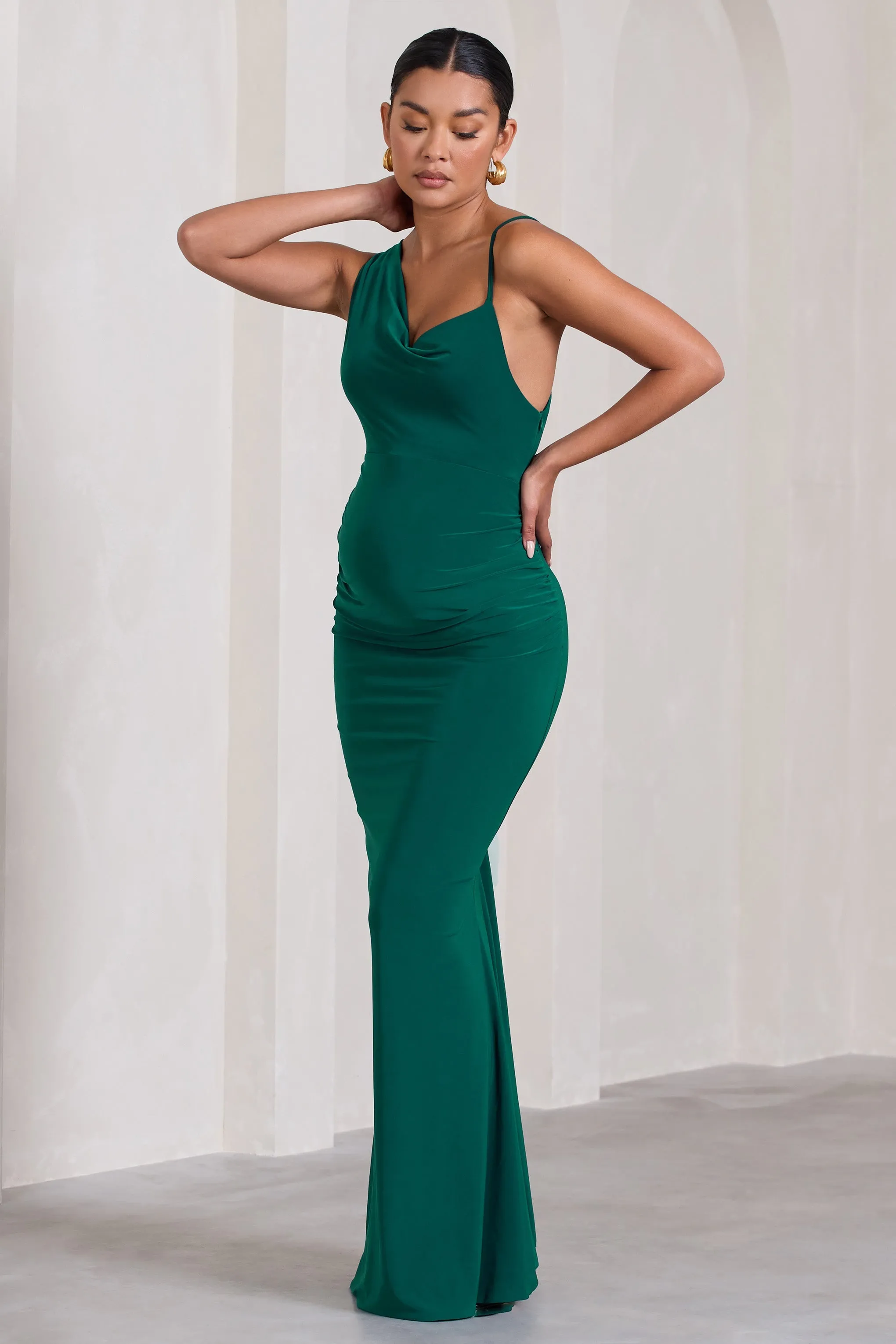 Phantasy | Bottle Green Maternity Cowl Neck Maxi Dress sold by Club L London product image thumbnail 5