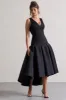 Amoret | Black Plunge-Neck Maxi Dress With Volume Hem sold by Club L London