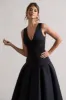 Amoret | Black Plunge-Neck Maxi Dress With Volume Hem sold by Club L London
