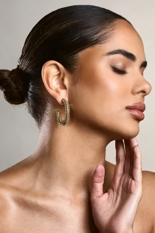 Ebony | Gold Diamante Chunky Hoop Earrings made by Club L London