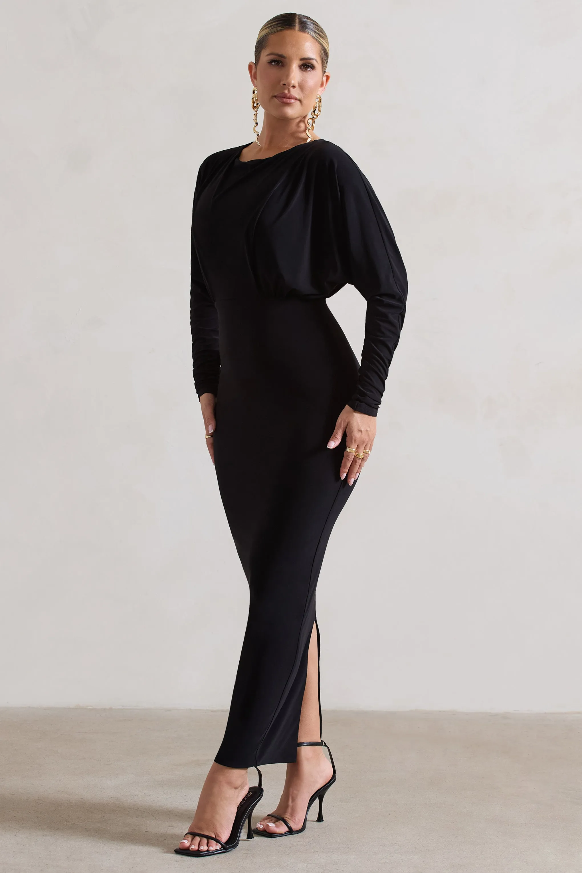 All It Takes | Black Long-Sleeve Draped Maxi Dress sold by Club L London product image thumbnail 5