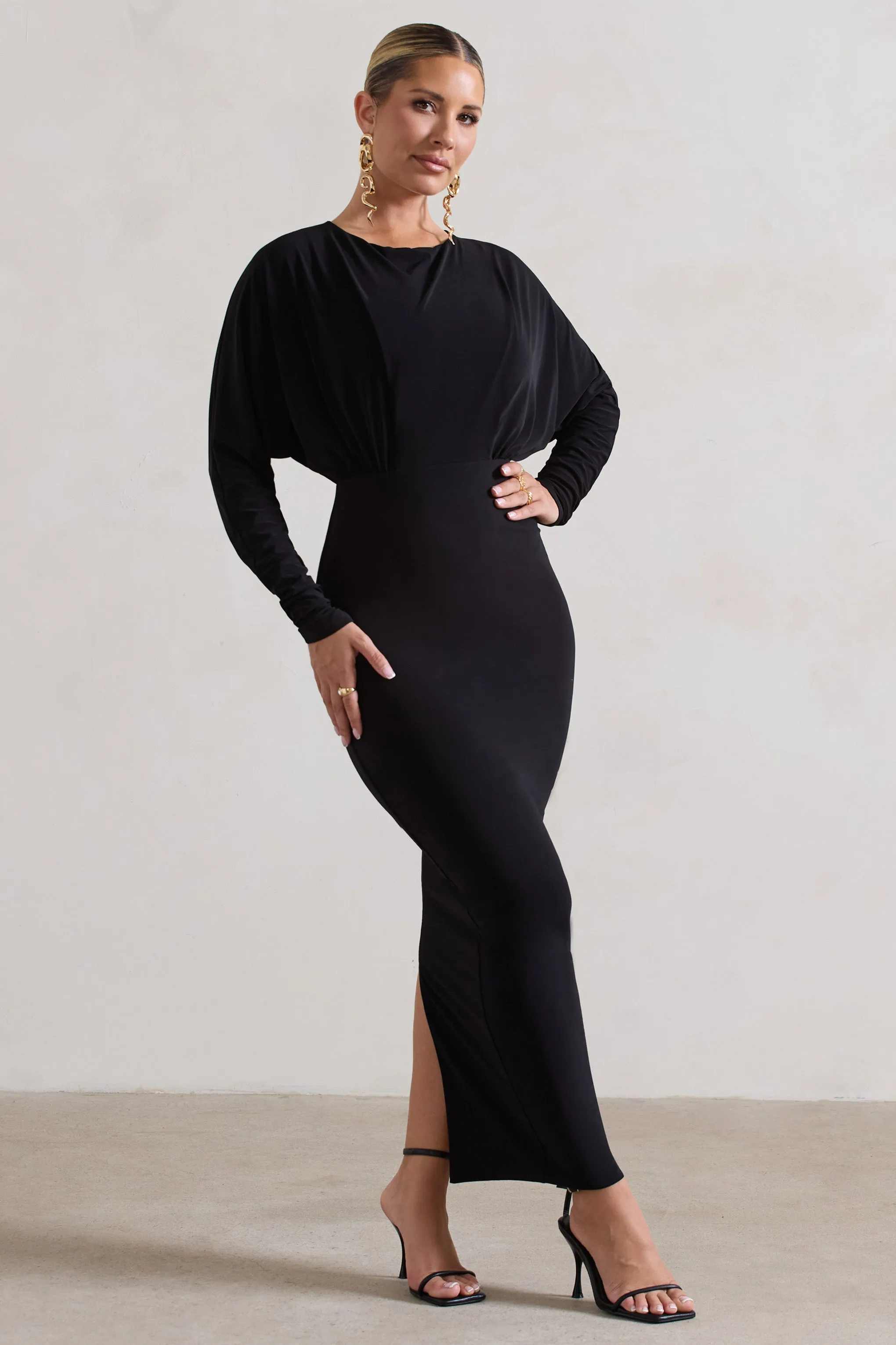 All It Takes | Black Long-Sleeve Draped Maxi Dress sold by Club L London product image thumbnail 4