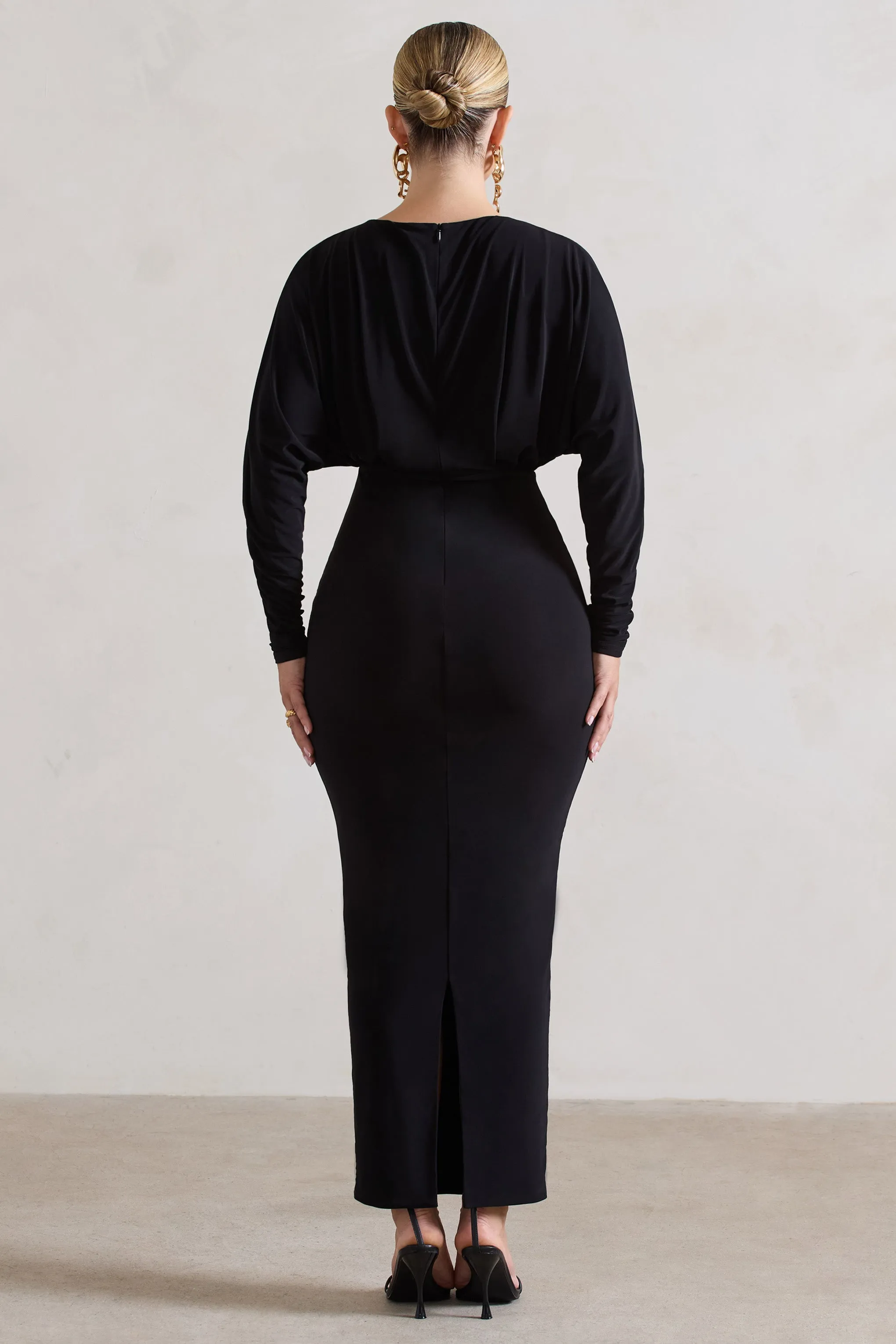All It Takes | Black Long-Sleeve Draped Maxi Dress sold by Club L London product image thumbnail 2