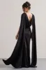 Intuition | Black Satin Square-Neck Split Maxi Dress With Scarf sold by Club L London