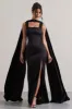 Intuition | Black Satin Square-Neck Split Maxi Dress With Scarf sold by Club L London
