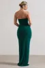 Eletta | Bottle Green Ruched Bandeau Asymmetric Maxi Dress sold by Club L London