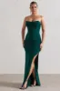 Eletta | Bottle Green Ruched Bandeau Asymmetric Maxi Dress sold by Club L London