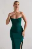 Eletta | Bottle Green Ruched Bandeau Asymmetric Maxi Dress sold by Club L London