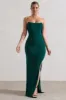 Eletta | Bottle Green Ruched Bandeau Asymmetric Maxi Dress sold by Club L London