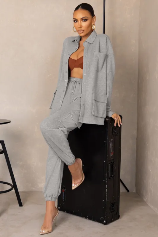 Unlimited | Grey Marl Oversized Joggers With Utility Pockets sold by Club L London