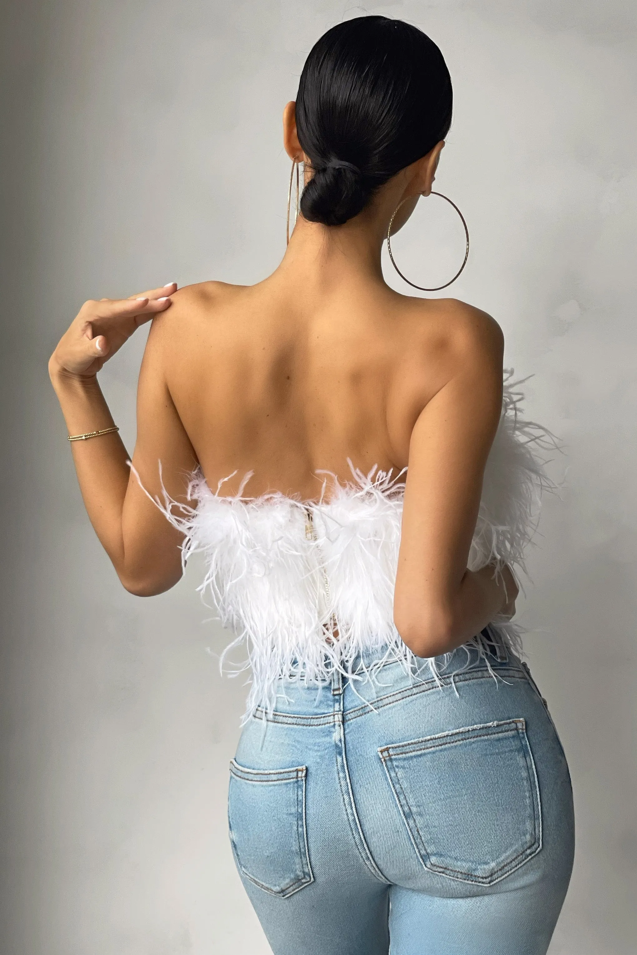 Dream Daze | White Feather Bandeau Crop Top sold by Club L London product image thumbnail 2