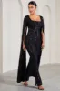 Cher | Black Sequin Lace Square-Neck Jumpsuit With Cape Sleeves sold by Club L London
