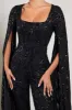 Cher | Black Sequin Lace Square-Neck Jumpsuit With Cape Sleeves sold by Club L London