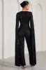Cher | Black Sequin Lace Square-Neck Jumpsuit With Cape Sleeves sold by Club L London