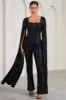 Cher | Black Sequin Lace Square-Neck Jumpsuit With Cape Sleeves sold by Club L London