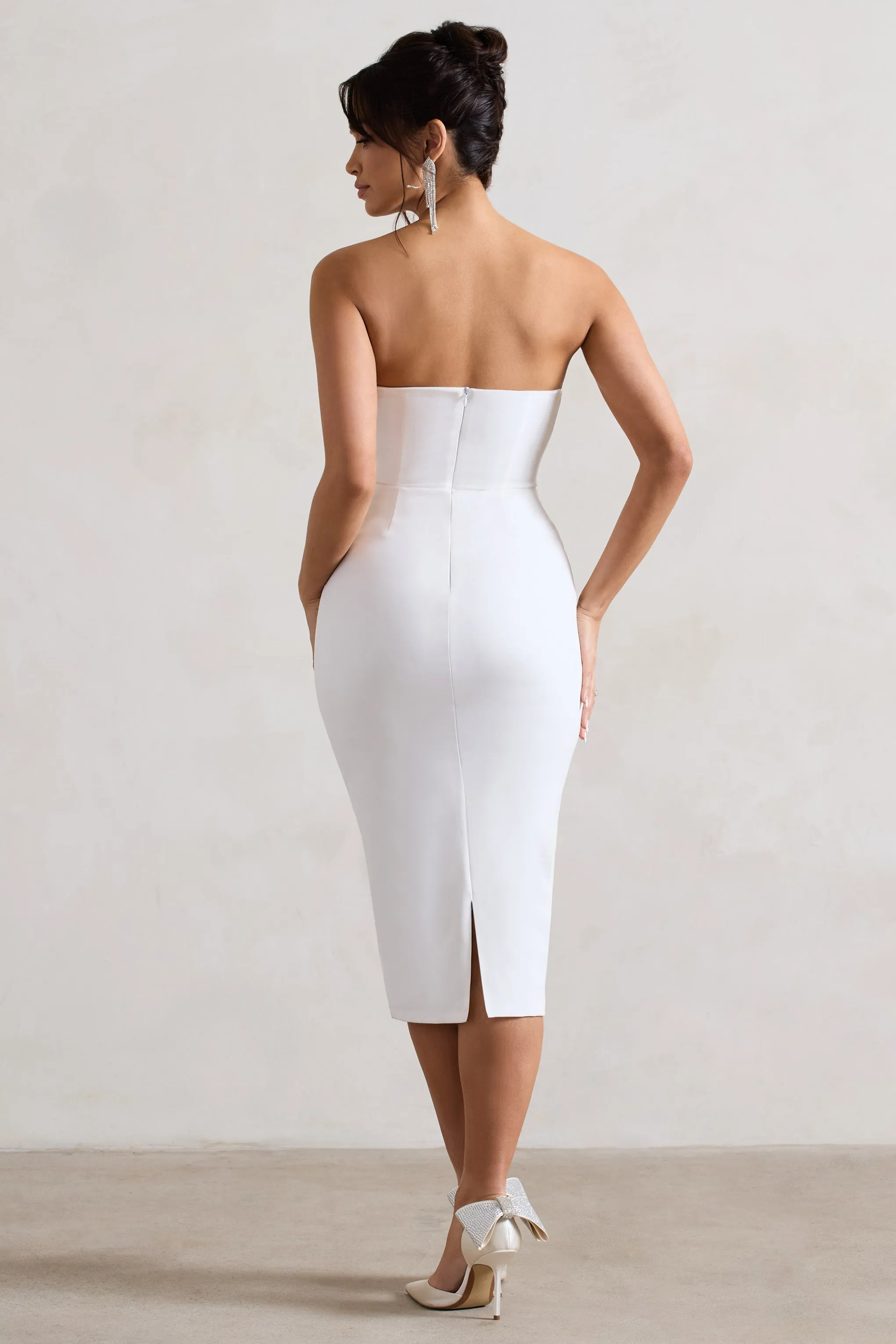Fanciful | White Bodycon V-Neck Midi Dress With Flowers sold by Club L London product image thumbnail 2