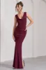 Lolita | Burgundy Ruched Cowl-Neck Sleeveless Maxi Dress sold by Club L London