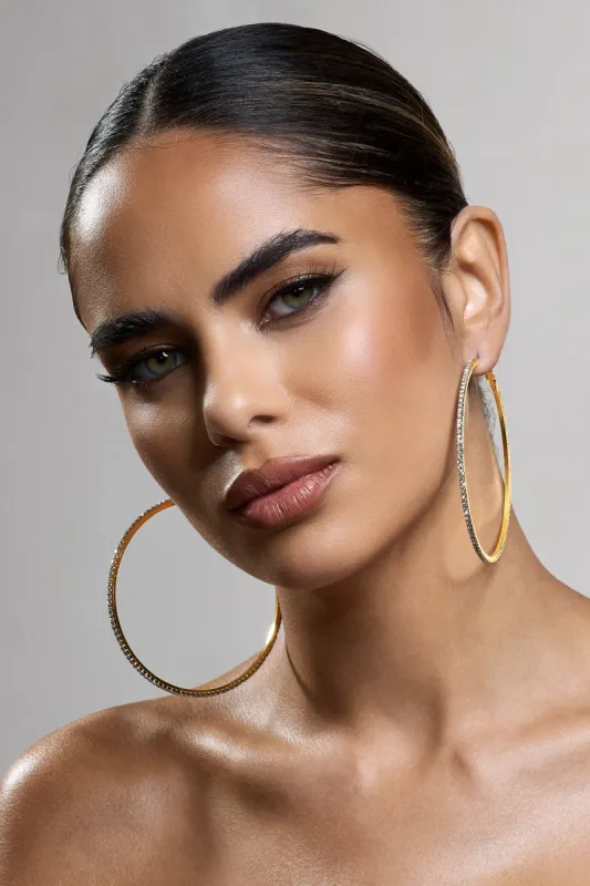 Amika | Gold Diamante Thin Hoop Earrings sold by Club L London