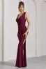 Lolita | Burgundy Ruched Cowl-Neck Sleeveless Maxi Dress sold by Club L London