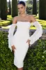 Favor | White Ruched Mesh Bardot Midi Dress sold by Club L London