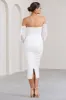 Favor | White Ruched Mesh Bardot Midi Dress sold by Club L London