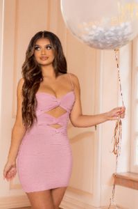 In Your Dreams | Pink Knotted Detail Ruched mini Dress sold by Club L London