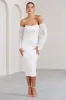 Favor | White Ruched Mesh Bardot Midi Dress sold by Club L London