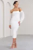 Favor | White Ruched Mesh Bardot Midi Dress sold by Club L London