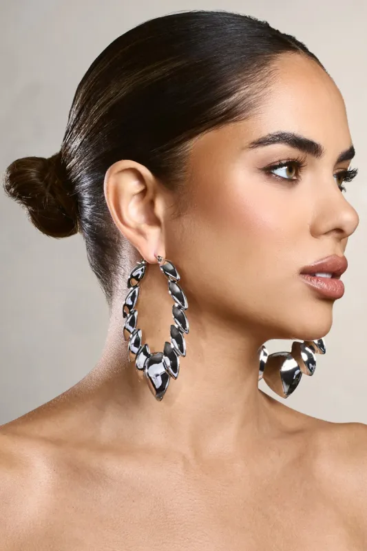 Dalary | Silver Statement Leaf Hoop Earrings sold by Club L London