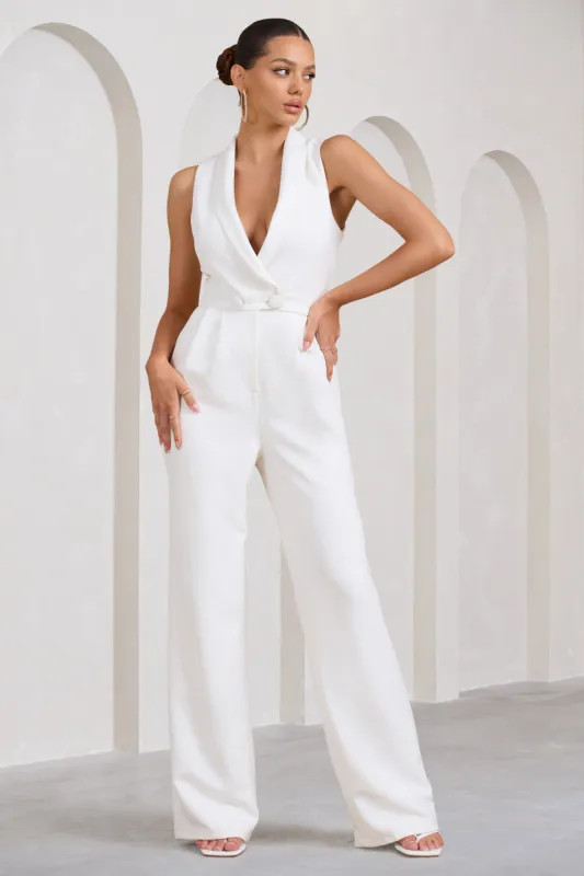 Endure | Tall White Tailored Sleeveless Wide-Leg Jumpsuit sold by Club L London