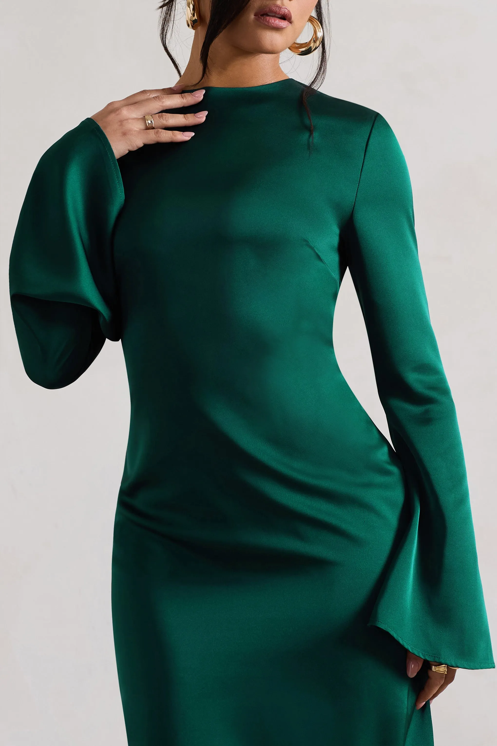 Zaina | Bottle Green Long Sleeve Midi Dress with High Neckline sold by Club L London product image thumbnail 3