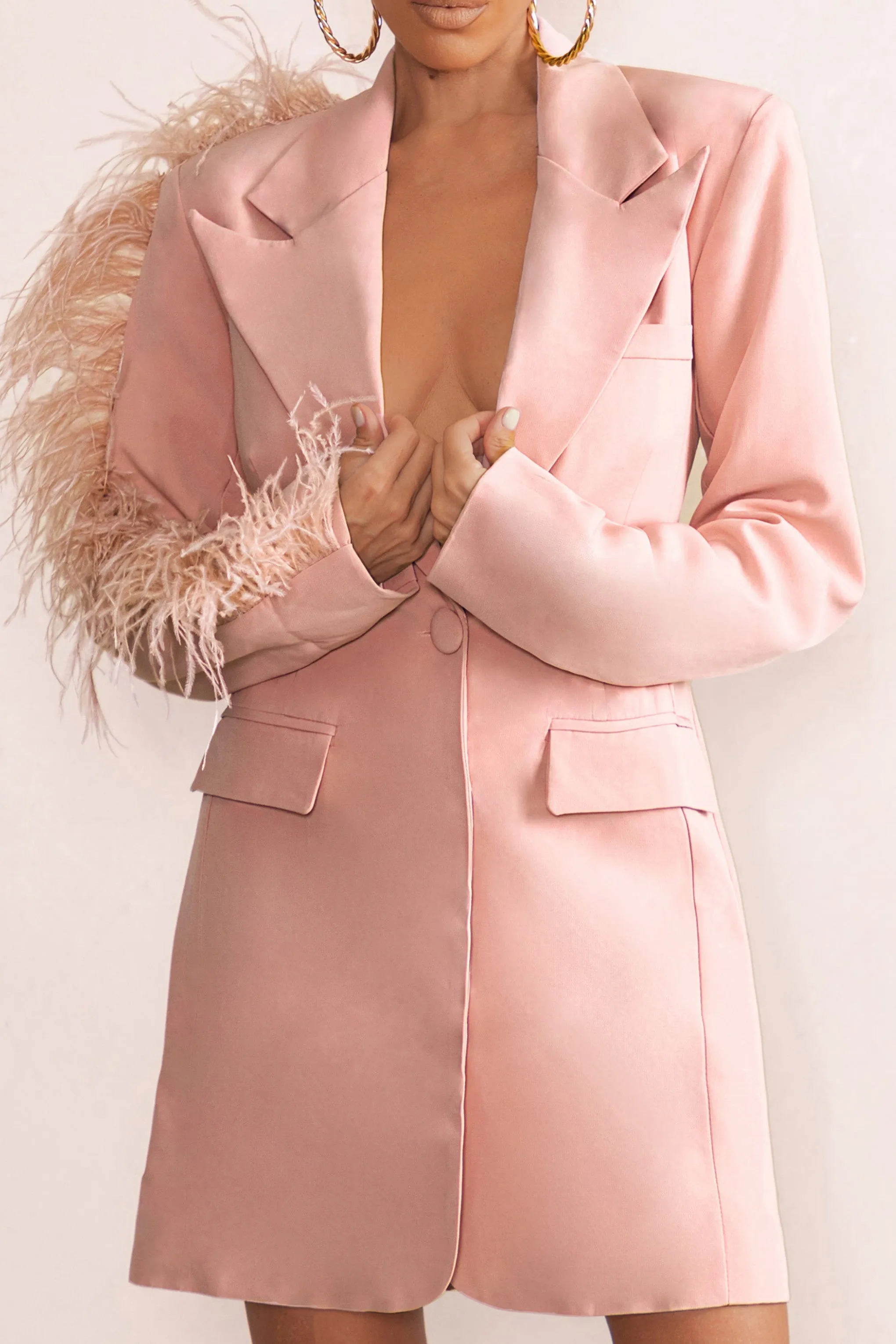 One In A Million | Pink Blazer Mini Dress With Feather Trim sold by Club L London product image thumbnail 3