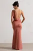 Wistful | Rust Satin Asymmetric Cowl-Neck Maxi Dress sold by Club L London
