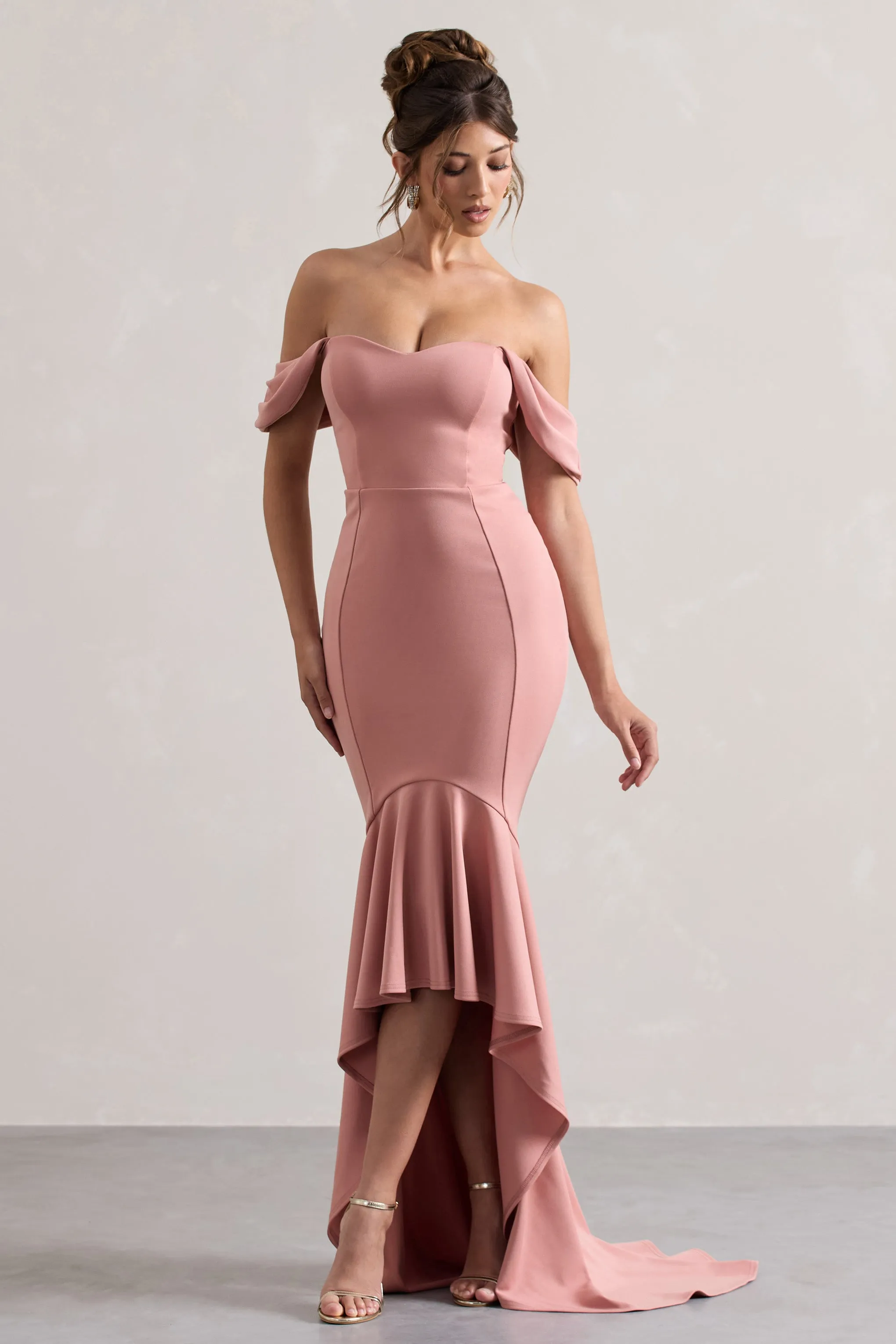 Cotillion | Blush Sweetheart High-Low Maxi Dress With Ruffle Hem sold by Club L London product image thumbnail 5