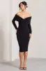 Flatter Me | Black Twist Front Bardot Midi Dress sold by Club L London