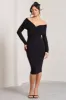 Flatter Me | Black Twist Front Bardot Midi Dress sold by Club L London