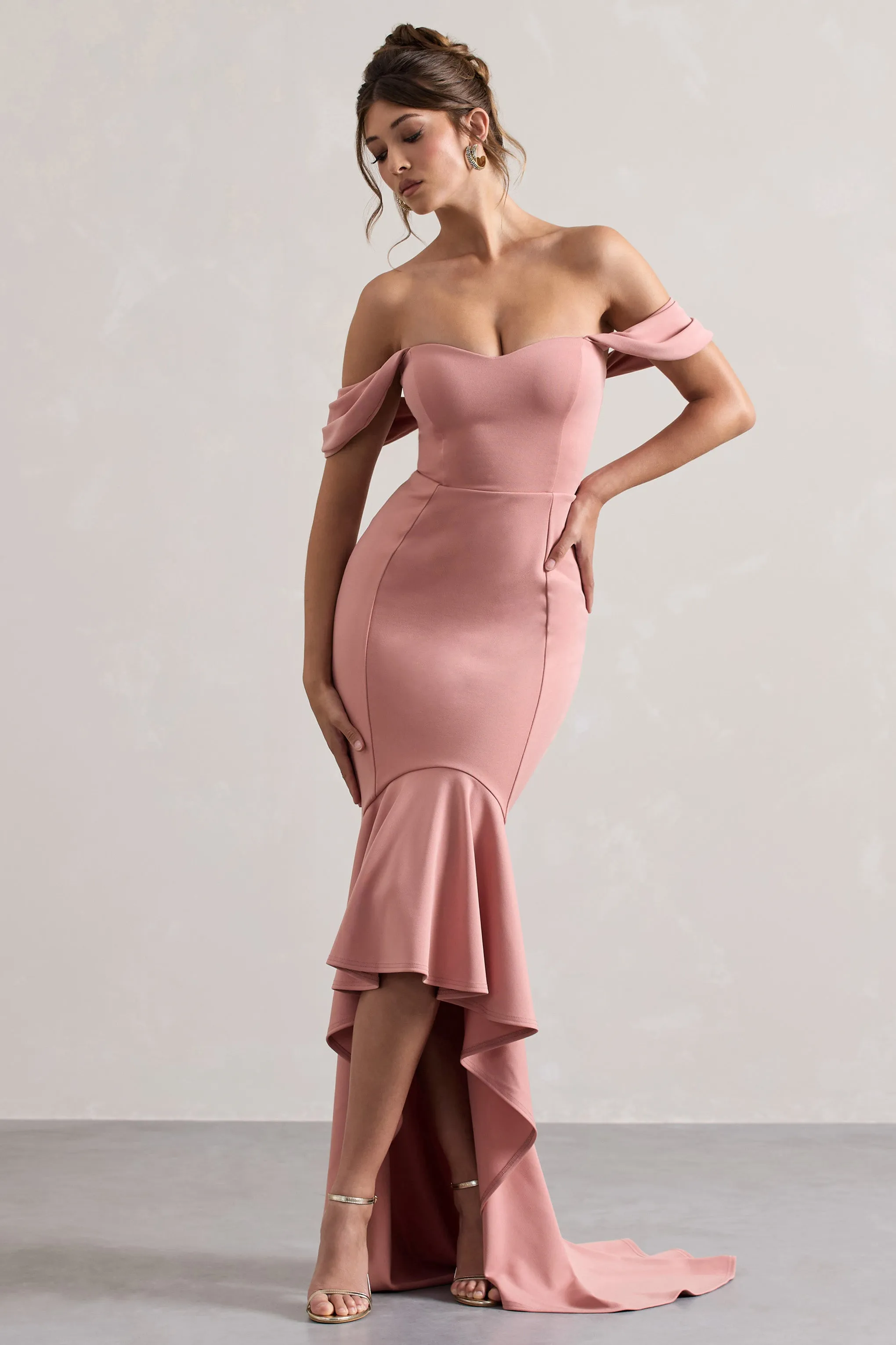 Cotillion | Blush Sweetheart High-Low Maxi Dress With Ruffle Hem sold by Club L London product image thumbnail 4