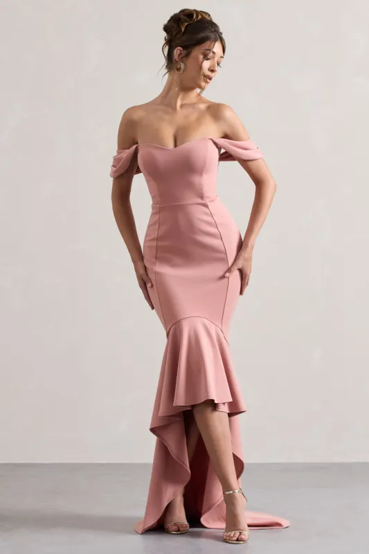 Cotillion | Blush Sweetheart High-Low Maxi Dress With Ruffle Hem sold by Club L London