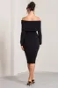 Flatter Me | Black Twist Front Bardot Midi Dress sold by Club L London