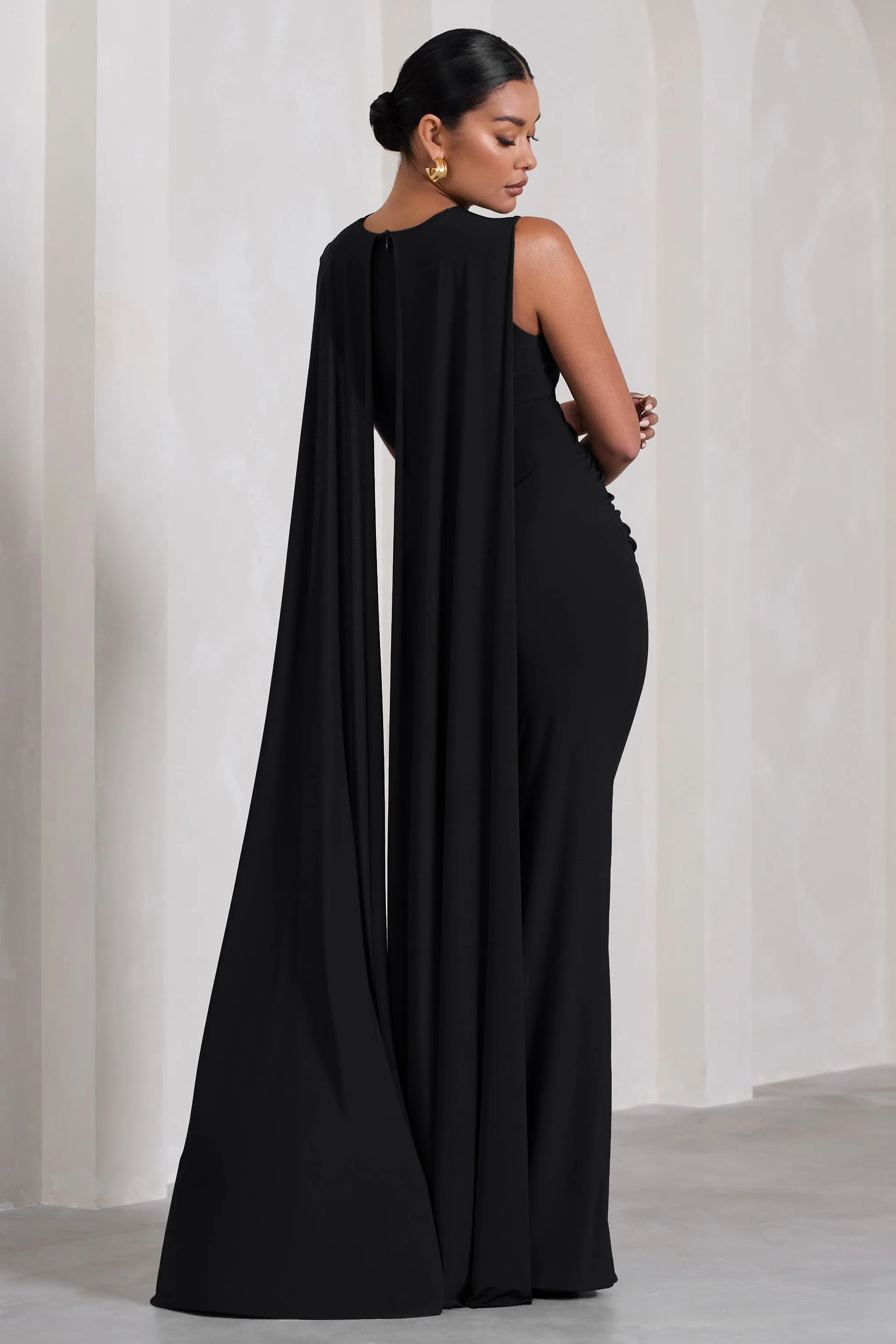 Allora | Black High-Neck Sleeveless Cape Maternity Maxi Dress sold by Club L London product image thumbnail 2