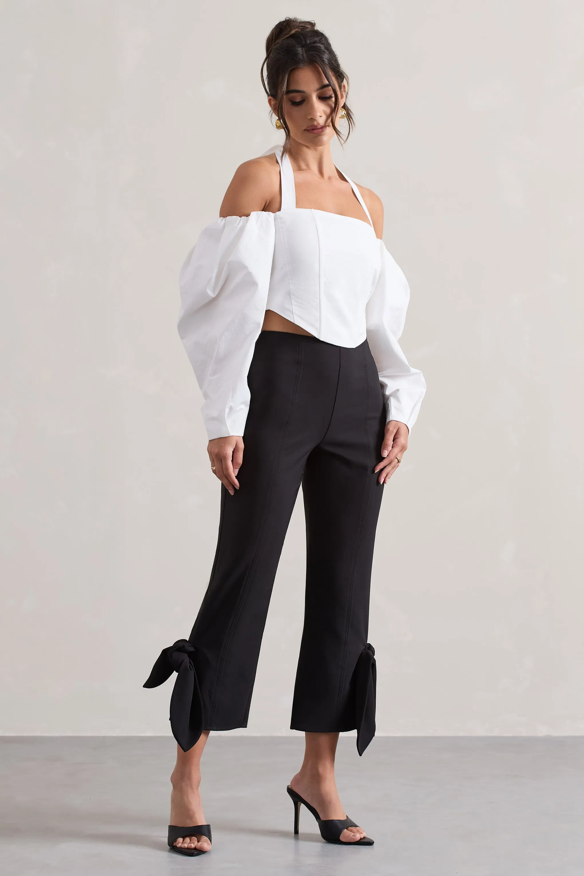 On Stage | Black Cropped Capri Pants With Knot Detail sold by Club L London product image thumbnail 3