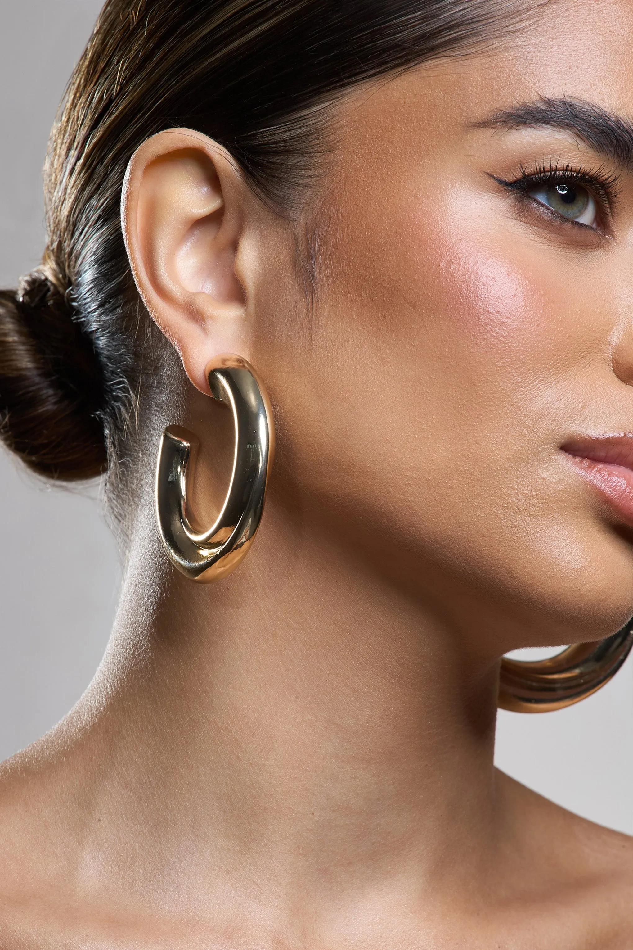Ennis | Gold Chunky Hoop Earrings sold by Club L London product image thumbnail 4