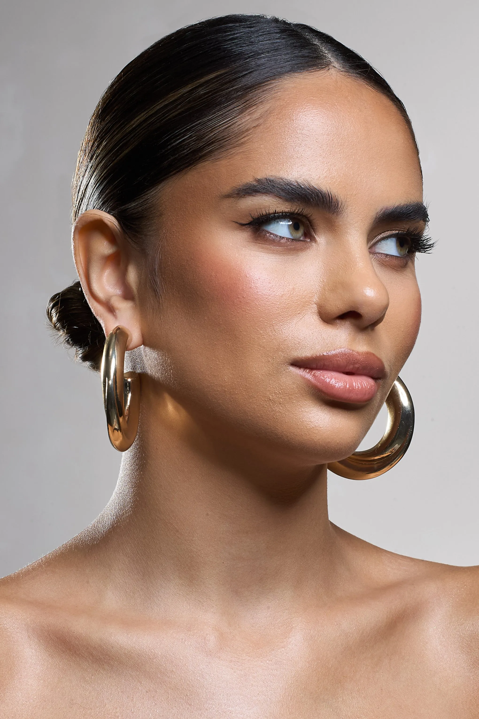 Ennis | Gold Chunky Hoop Earrings sold by Club L London product image thumbnail 2