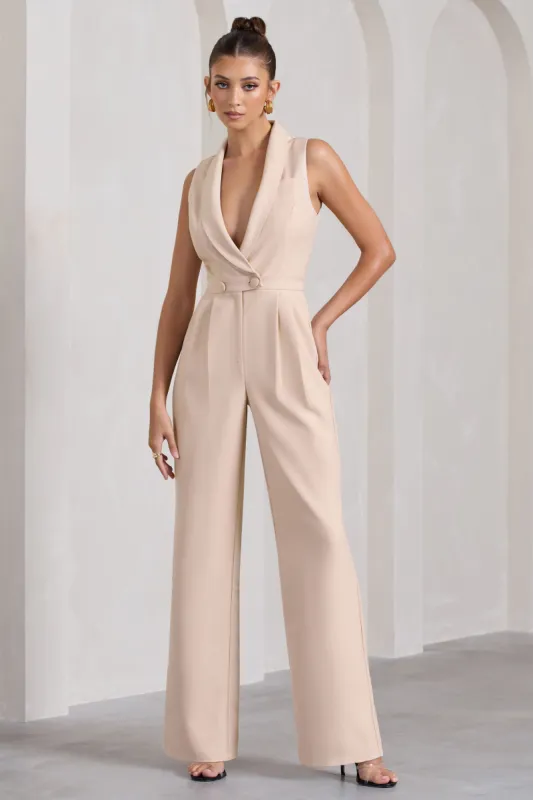 Endure | Stone Tailored Sleeveless Wide-Leg Jumpsuit sold by Club L London