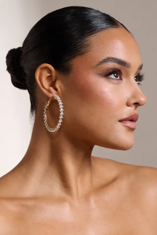 Sarah | Gold Diamante Hoop Earrings sold by Club L London